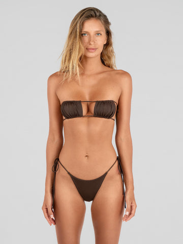 Salty Nips' Ayla in Coco Brown: a stunning, versatile bikini set. Fully adjustable for any occasion, offering unparalleled style and comfort.